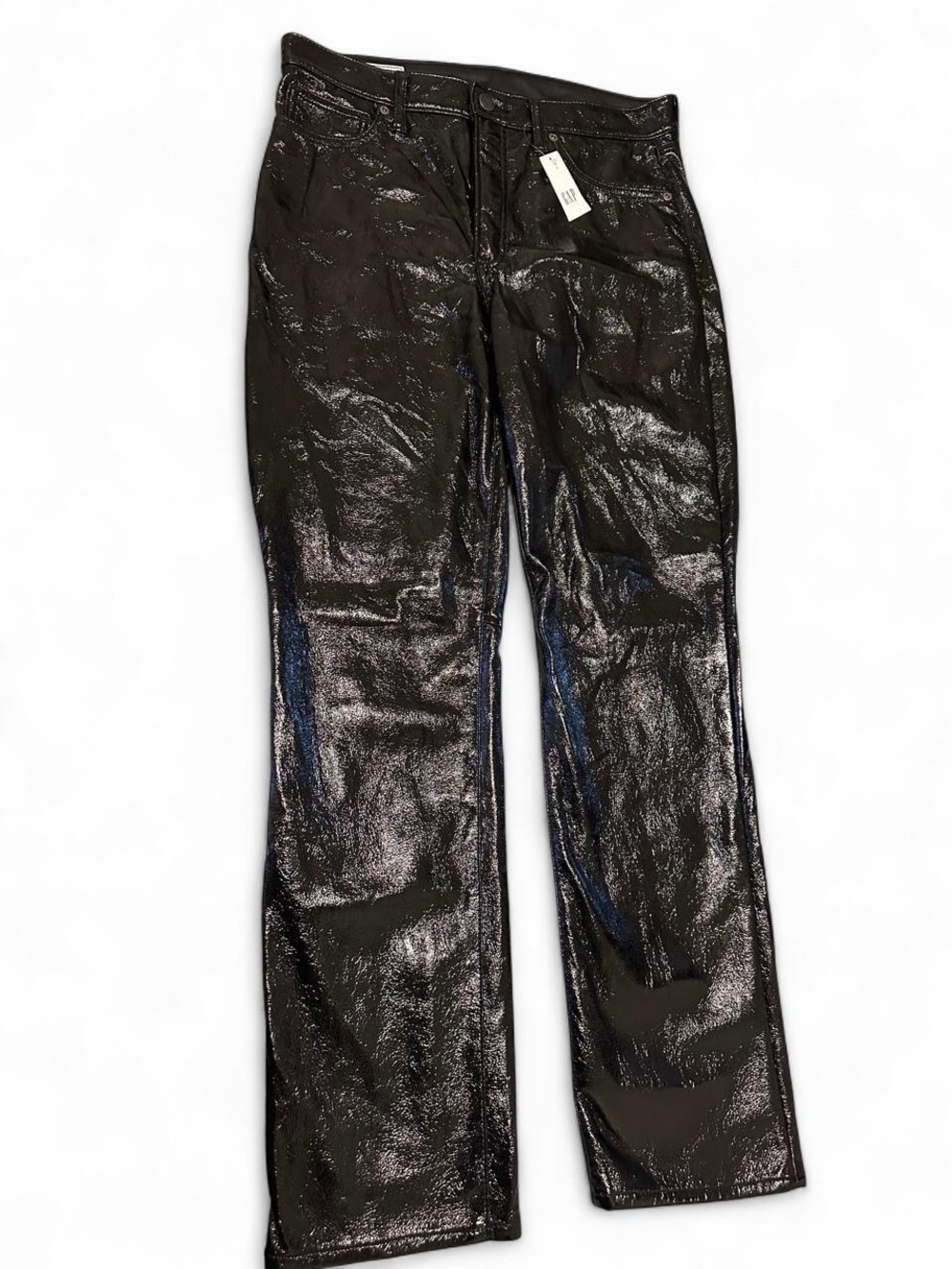 Gap Womens Vintage Slim High Rise Faux Leather Pants Crinkled Black Straight Leg